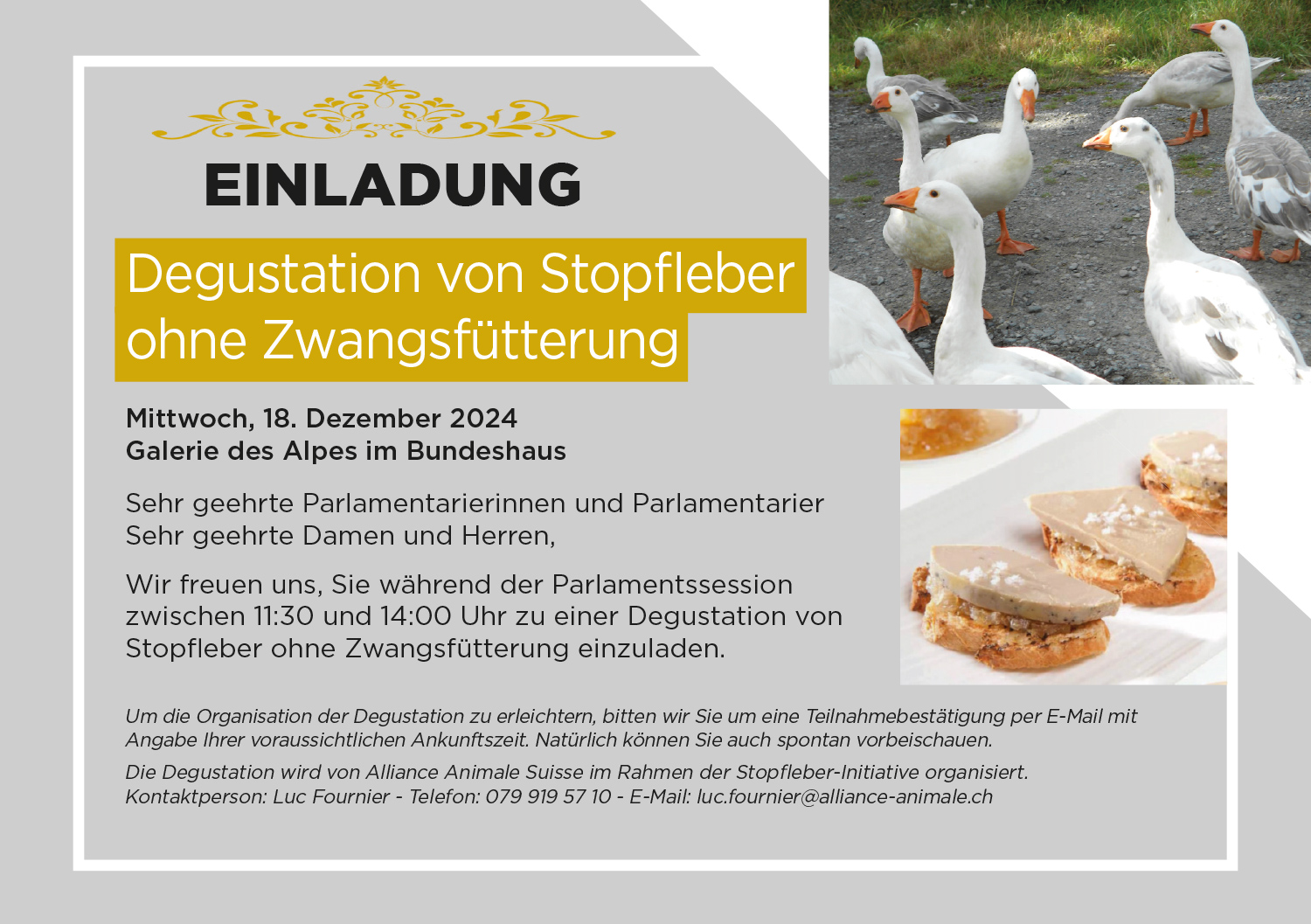 Verkostung von Foie Gras ohne Zwangsfütterung im Parlament